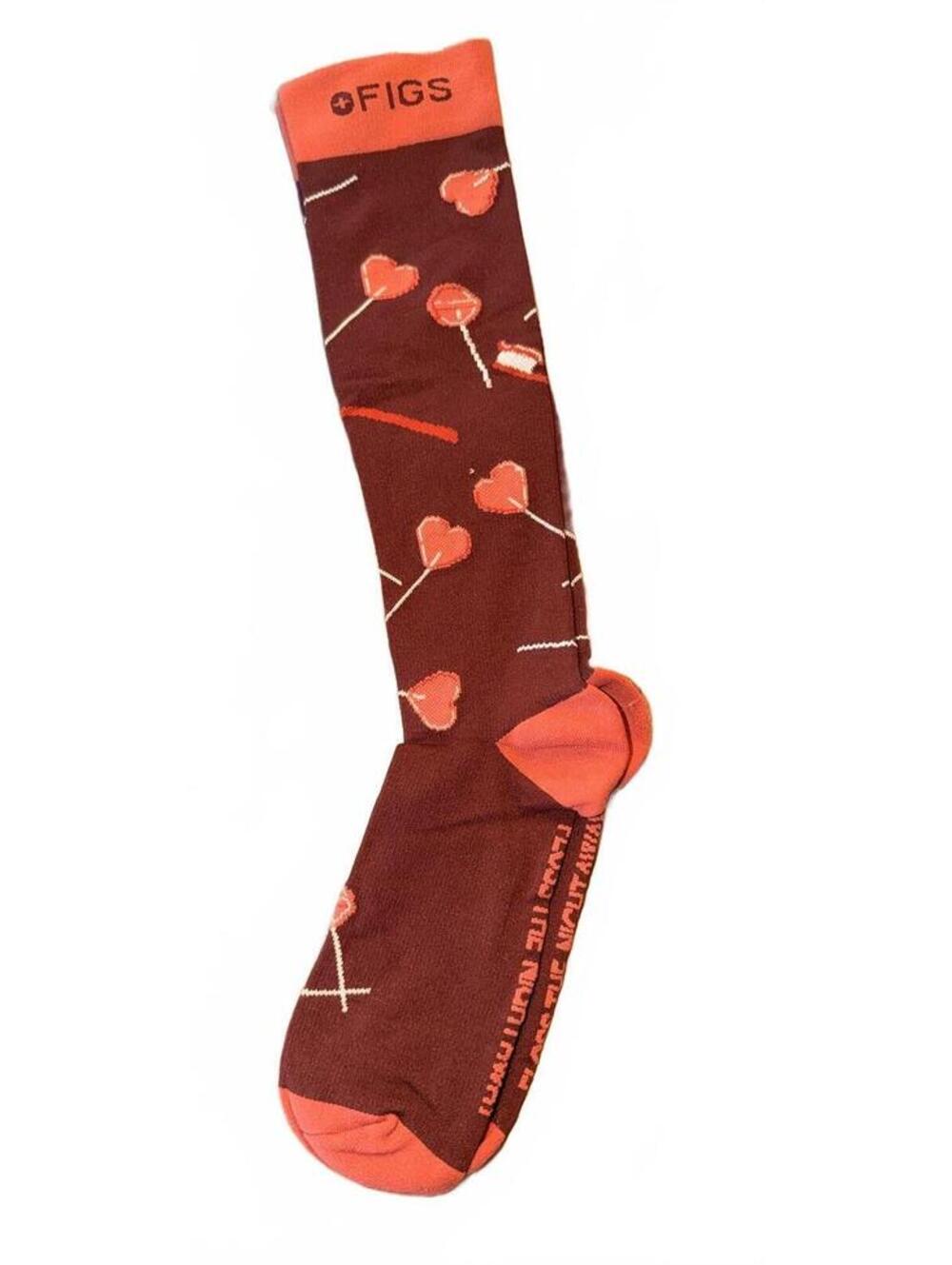 FIGS Burgundy Heart Lollipop Crew Socks